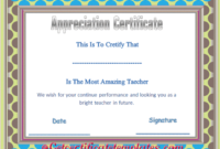 Certificate Of Appreciation Template For Amazing Teacher inside Unique Teacher Appreciation Certificate Templates