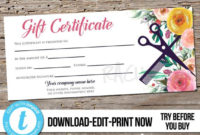 Editable Custom Hair Salon Gift Certificate Template for Salon Gift Certificate