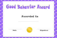 Good Behavior Award Certificates | Free Printable with Good Behaviour Certificate Templates