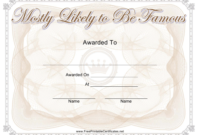 Most Likely To Be Famous Yearbook Certificate Template regarding Most Likely To Certificate Template Free