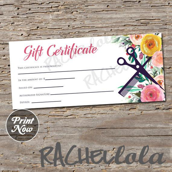 Printable Hair Salon Gift Certificate Template, Hair Stylist Gift Voucher,  Gift Card, Instant Download, Mothers Day, Birthday, Floral Spring with regard to Best Salon Gift Certificate