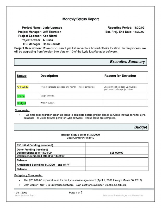 Executive Summary Project Status Report Template New Final Project Report Template Redhatsheet Co
