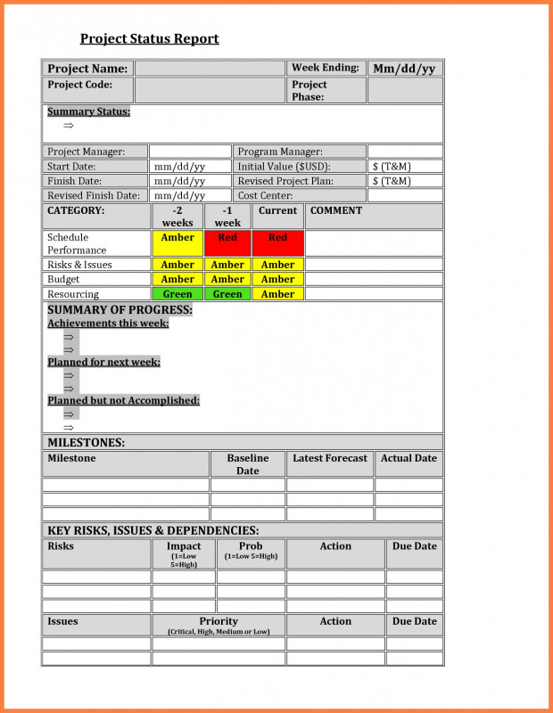 Monthly Status Report Template Project Management Professional Weekly ...