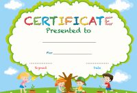 Certificate template with kids planting trees