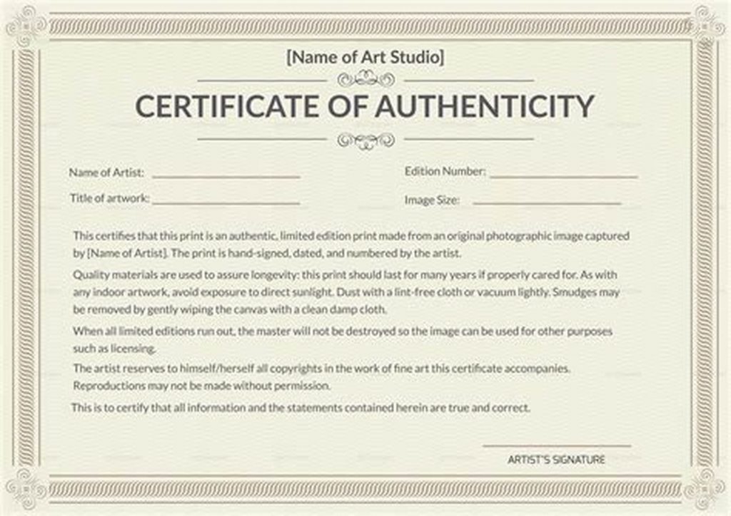 Certificate Of Authenticity Template 3 – Best Templates Ideas