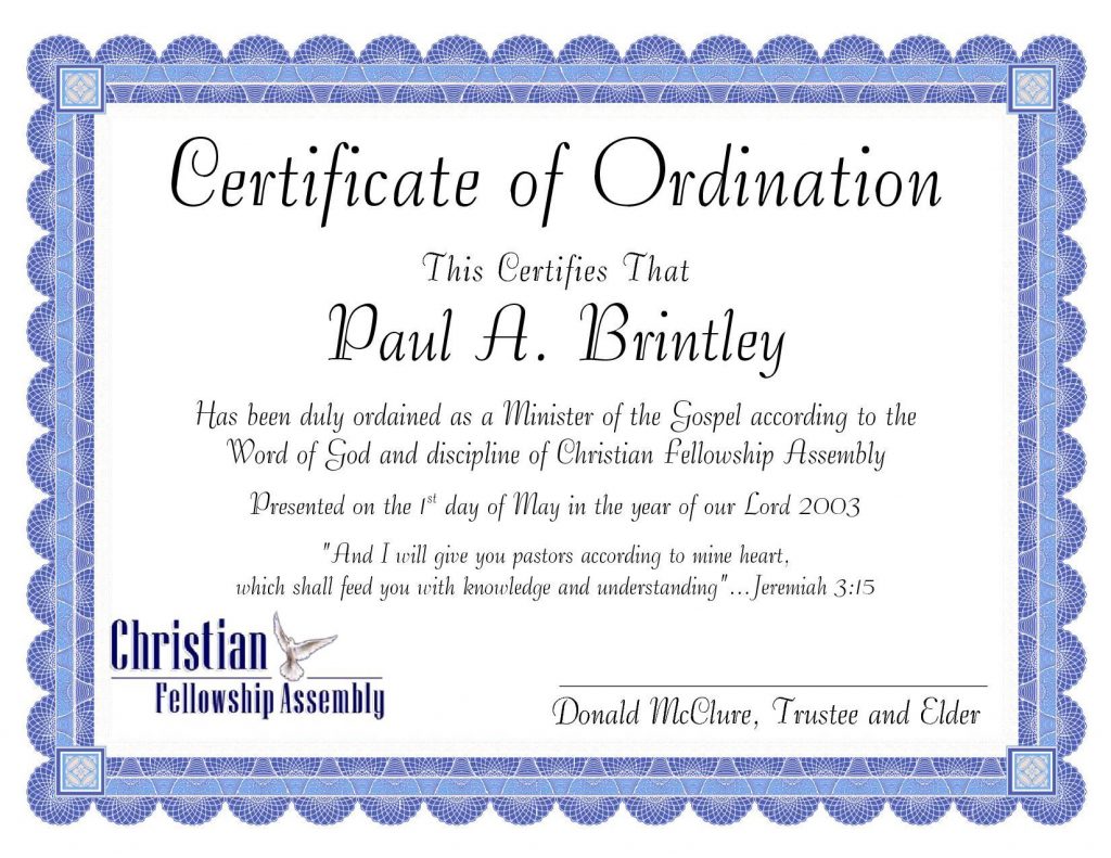 Ordination Certificate Template Best Templates Ideas