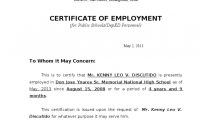 Sample Certificate Employment Template 7