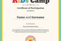 Kids certificate template in vector for camping participation