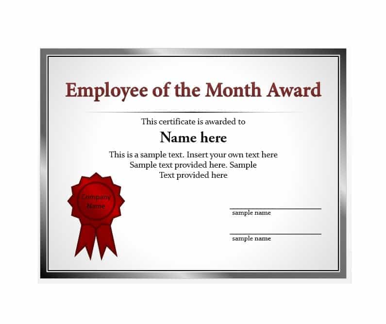 Employee Of The Month Certificate Template With Picture