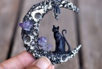 Blank Cat In the Hat Template Unique Crater Moon Pendant Black Cat Pendant Amethyst Crystal