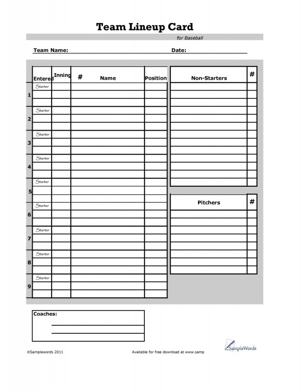 Softball Lineup Card Template New Baseball Position Chart Trinity