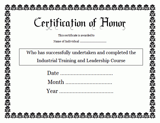 11+ Certificate Of Honor Templates | Free Printable Word intended for Best Honor Certificate Template Word 7 Designs Free
