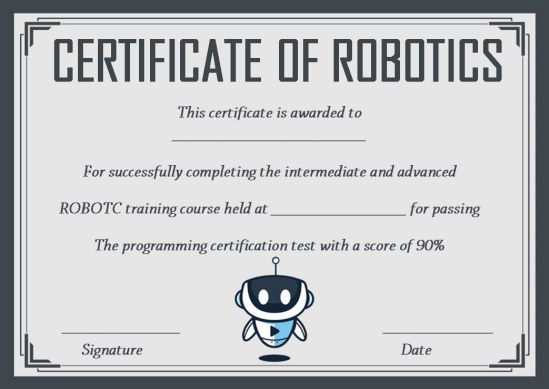 12+ Robotics Certificate Templates For Training Institutes within Robotics Certificate Template Free