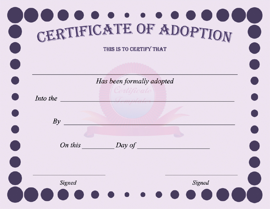 40+ Real &amp; Fake Adoption Certificate Templates - Printable with regard to Pet Adoption Certificate Editable Templates