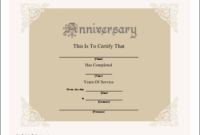 A Beautiful Anniversary Certificate Honoring Years Of pertaining to Years Of Service Certificate Template Free 11 Ideas