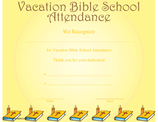 A Printable Certificate Recognizing Vacation Bible School within Printable Vbs Certificates Free