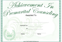 Achievement Of Premarital Counseling Certificate Template for Fresh Marriage Counseling Certificate Template
