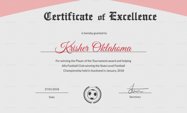 Award Of Excellence Certificate Template Awesome Football within Certificate Of Championship