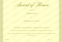 Award Of Honor Certificate Template (Editable For Word) with Fresh Honor Award Certificate Templates