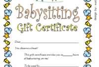 Babysitting Gift Certificate Template 4 Free | One Package within Unique Babysitting Certificate Template