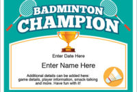 Badminton Champion Certificate – Free Award Certificates within Badminton Achievement Certificate Templates