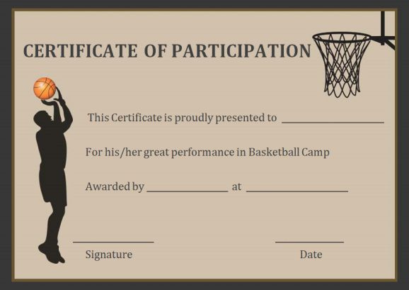 Basketball Participation Certificate Free Printable intended for Best Download 7 Basketball Participation Certificate Editable Templates