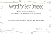 Best Dressed Award Certificate Template Free For Kids In with Best Dressed Certificate