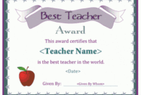 Best Teacher Certificate | Teacher Certification, Best regarding Fresh Teacher Appreciation Certificate Free Printable