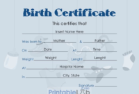 Blank Birth Certificate Template In Periwinkle, Bahama Blue pertaining to Best Fillable Birth Certificate Template