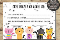 Cat Adoption Certificate Certificate Of Adoption Adopt A in Unique Cat Adoption Certificate Template