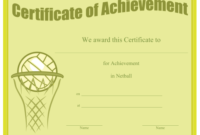Certificate Of Achievement In Netball Printable Certificate with regard to Netball Participation Certificate Templates
