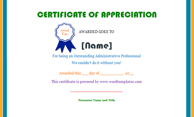 Certificate Of Appreciation | Microsoft Word Templates inside Employee Appreciation Certificate Template