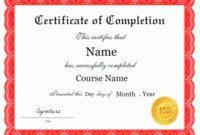 Certificate Of Completion Template | Certificate Of regarding Completion Certificate Editable