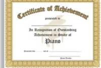 Certificate Of Outstanding Achievement In The Study Of Piano – 10 Awards  Per Package with Best Outstanding Achievement Certificate