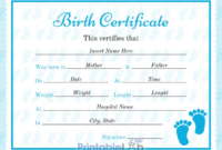 Child Birth Certificate Sample In Onahau, Malibu And Pacific throughout Fillable Birth Certificate Template