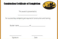 Construction Certificate Of Completion Template Free throughout Fresh Certificate Of Construction Completion