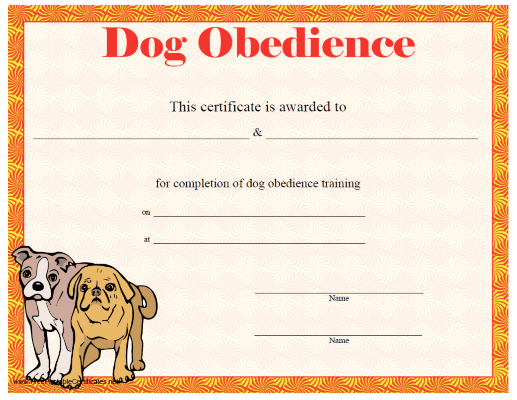 Dog Obedience Certificate Printable Certificate | Dog throughout Dog Training Certificate Template