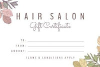 Easy To Edit Hair Salon Gift Certificates. in Free Printable Hair Salon Gift Certificate Template