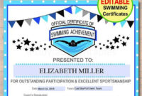 Editable Swim Team Award Certificates Instant Download throughout Fresh Editable Swimming Certificate Template Free Ideas