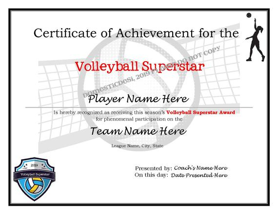 Editable Volleyball Certificates-Digital Downloadable Printable &amp; Create  Your Own Award Template for Unique Volleyball Certificate Template Free