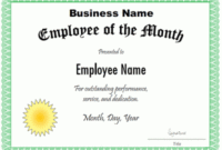 Employee Of The Month Certificate Template for Employee Of The Month Certificate Template Word