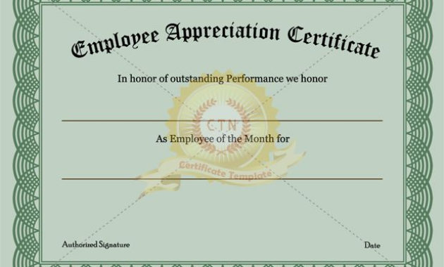 Employee Recognition Certificate Template Appreciation within Employee Appreciation Certificate Template