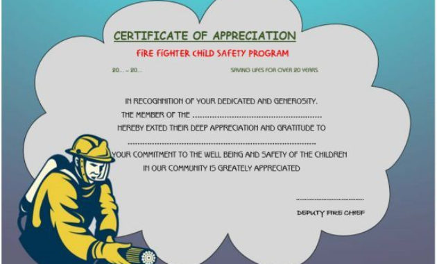 Firefighter Appreciation Certificate | Certificate Templates with regard to Firefighter Certificate Template Ideas