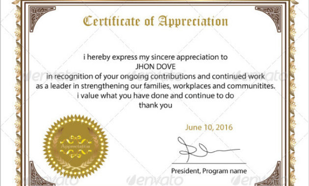 Free 34+ Sample Certificate Of Appreciation Templates In Pdf with regard to Unique Employee Appreciation Certificate Template