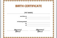 Free Birth Certificate Template ~ Addictionary with regard to Unique Dog Birth Certificate Template Editable