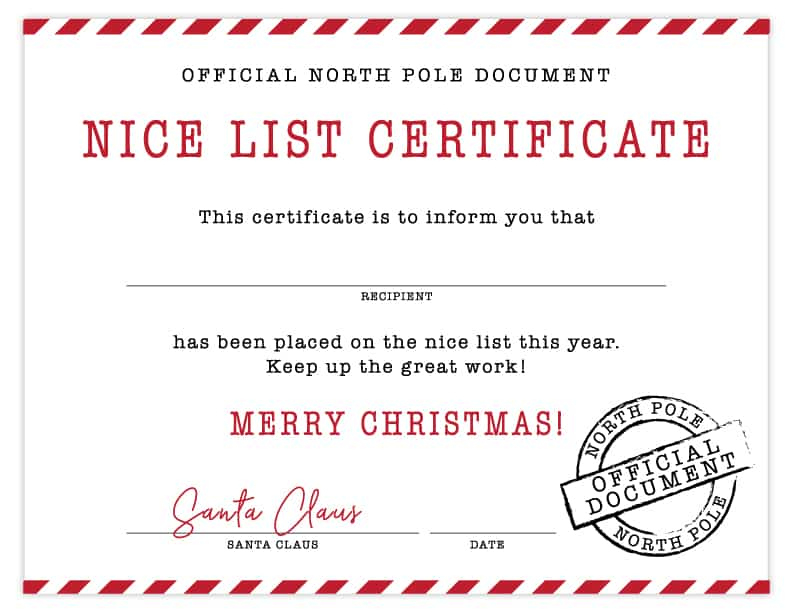 Free Printable Nice List Certificate | Signedsanta with regard to Unique Santas Nice List Certificate Template Free
