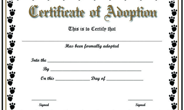 Free Printable Sample Certificate Of Adoption Template inside Unique Pet Adoption Certificate Editable Templates
