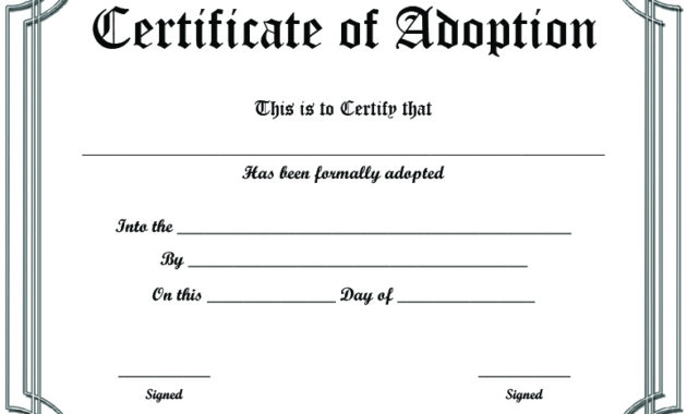 Free Printable Sample Certificate Of Adoption Template pertaining to Unique Pet Adoption Certificate Editable Templates