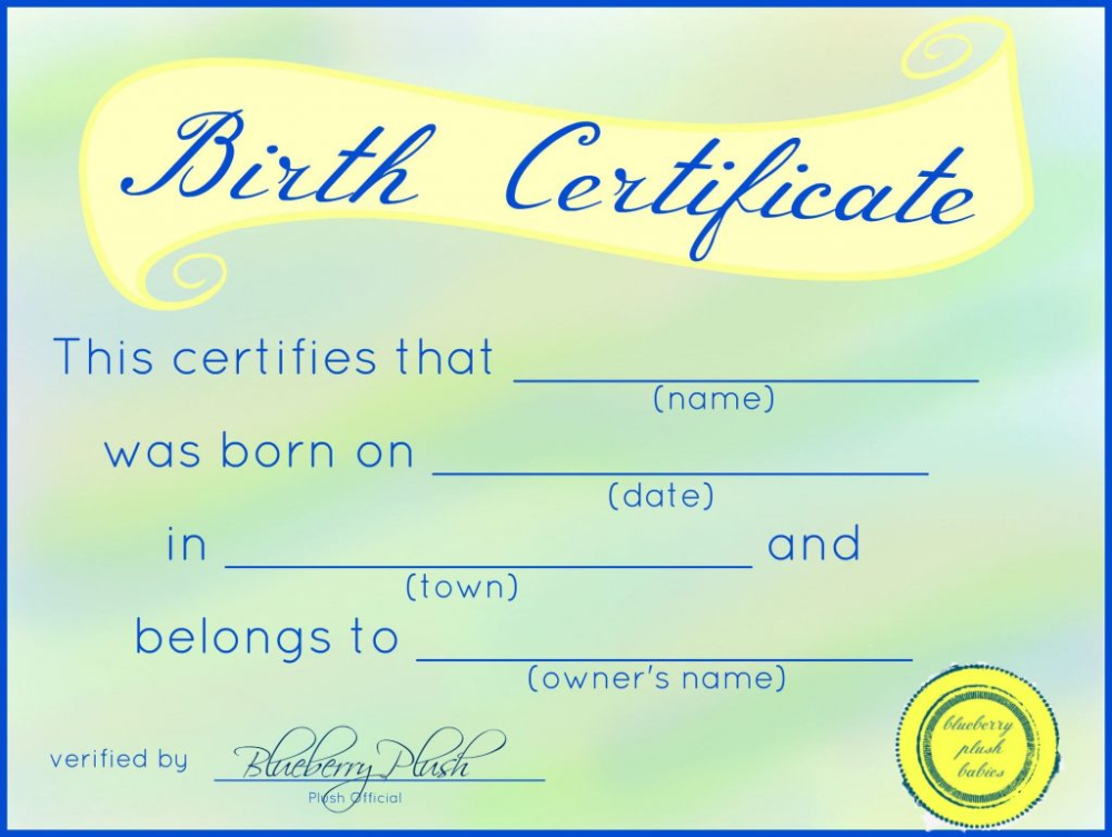 Free Printable Stuffed Animal Birth Certificates – Blueberry regarding Unique Stuffed Animal Birth Certificate