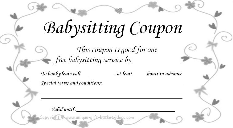 Free+Babysitting+Coupon+Template | Babysitting Coupon with Unique Babysitting Certificate Template 8 Ideas